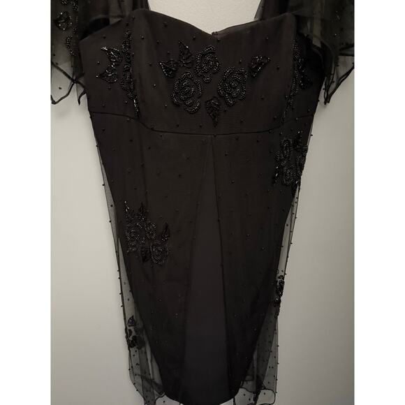 Vintage Jovani Beaded Mesh Black knee length cocktail Dress Sz 8 y2k prom party - Picture 2 of 6